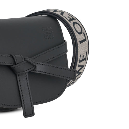 Mini Gate Dual Bag in Soft Calfskin and Jacquard Strap in Black