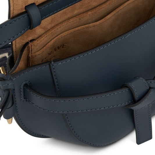 Mini Gate Dual Bag in Soft Calfskin and Jacquard Strap in Onyx Blue