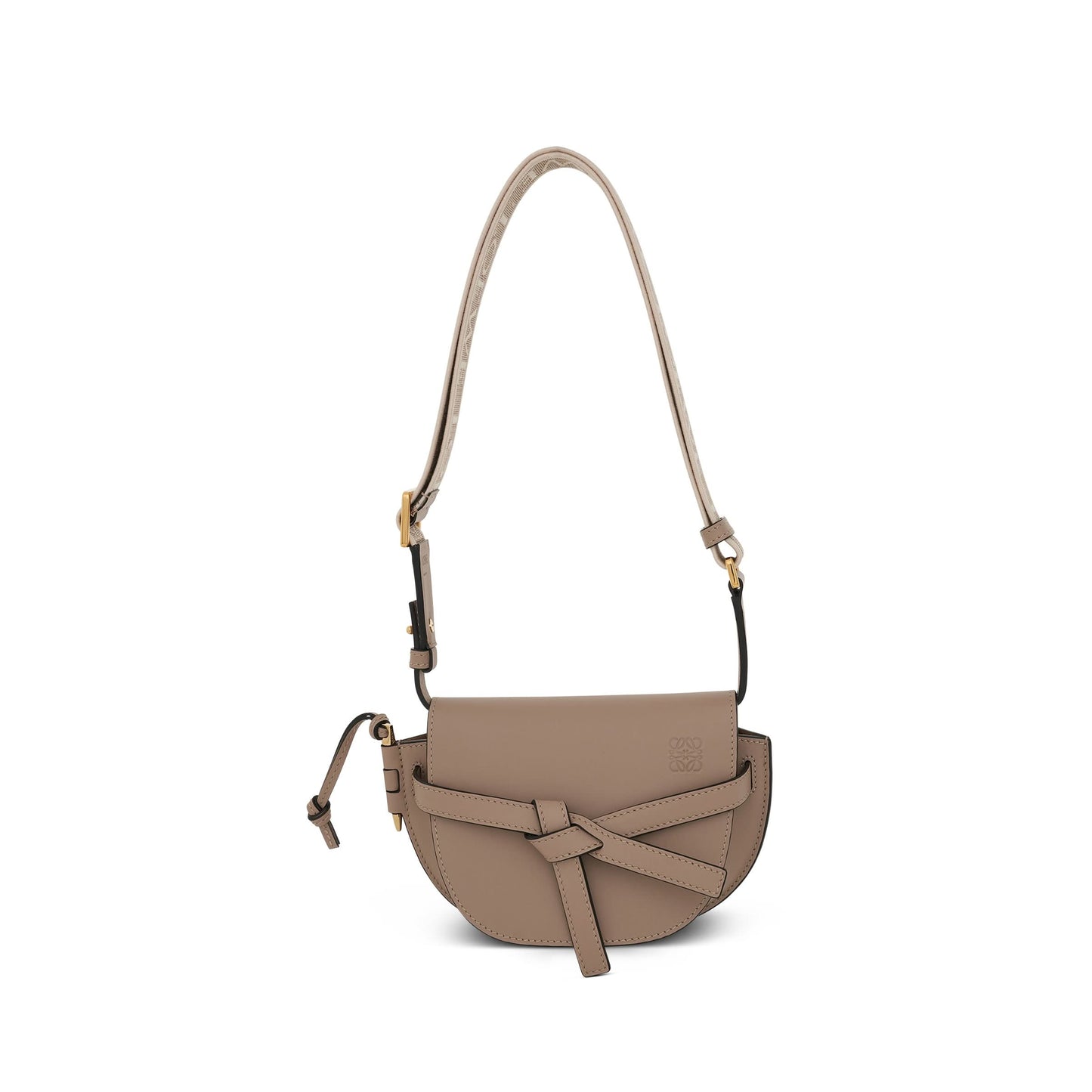 Mini Gate Dual Bag in Soft Calfskin and Jacquard Strap in Sand