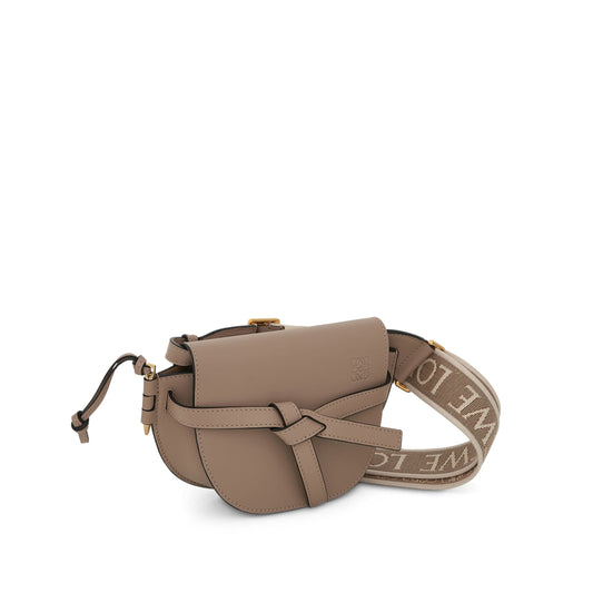 Mini Gate Dual Bag in Soft Calfskin and Jacquard Strap in Sand