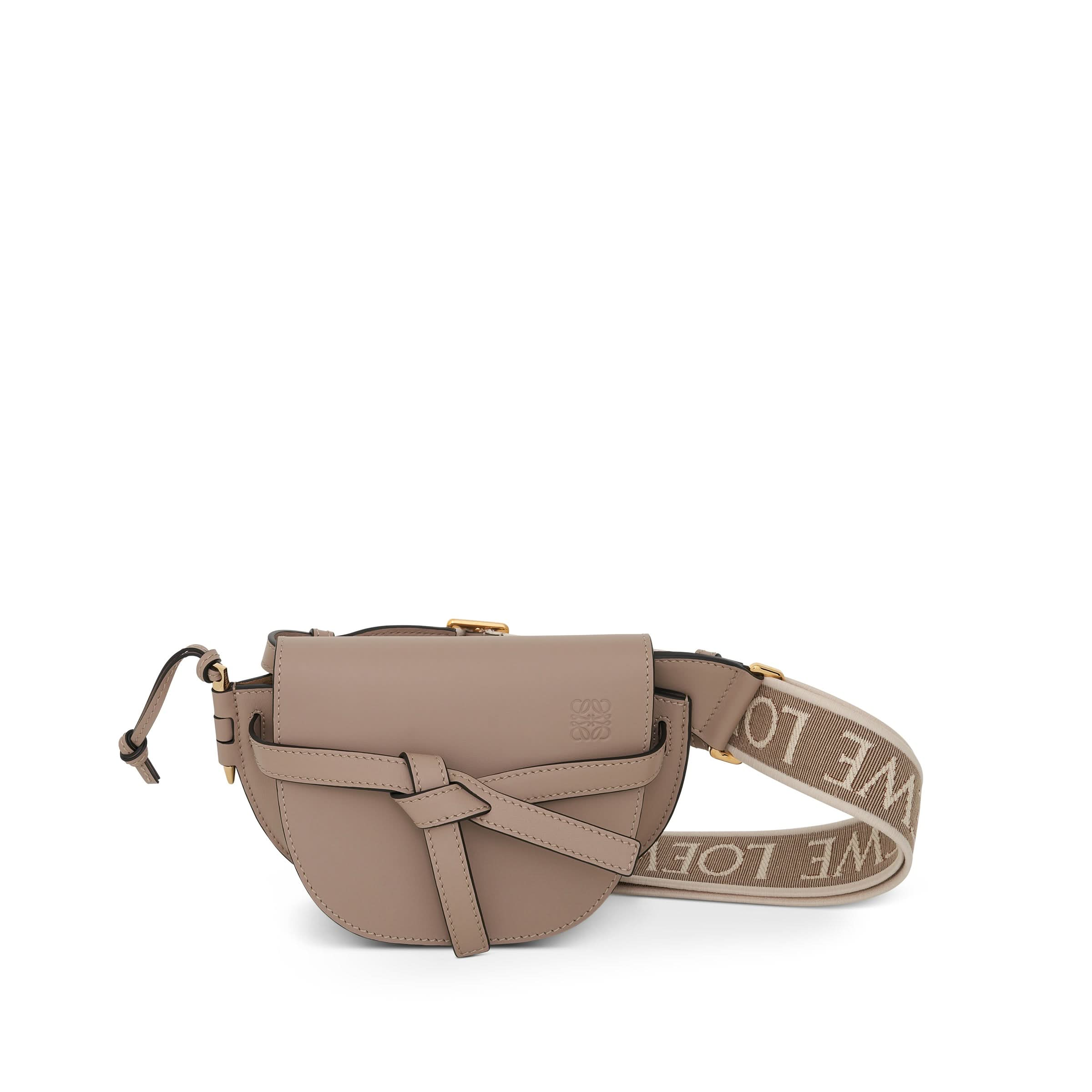 Mini Gate Dual Bag in Soft Calfskin and Jacquard Strap in Sand