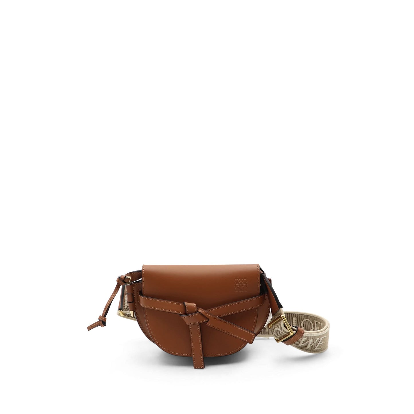 Mini Gate Dual Bag in Soft Calfskin and Jacquard Strap in Tan