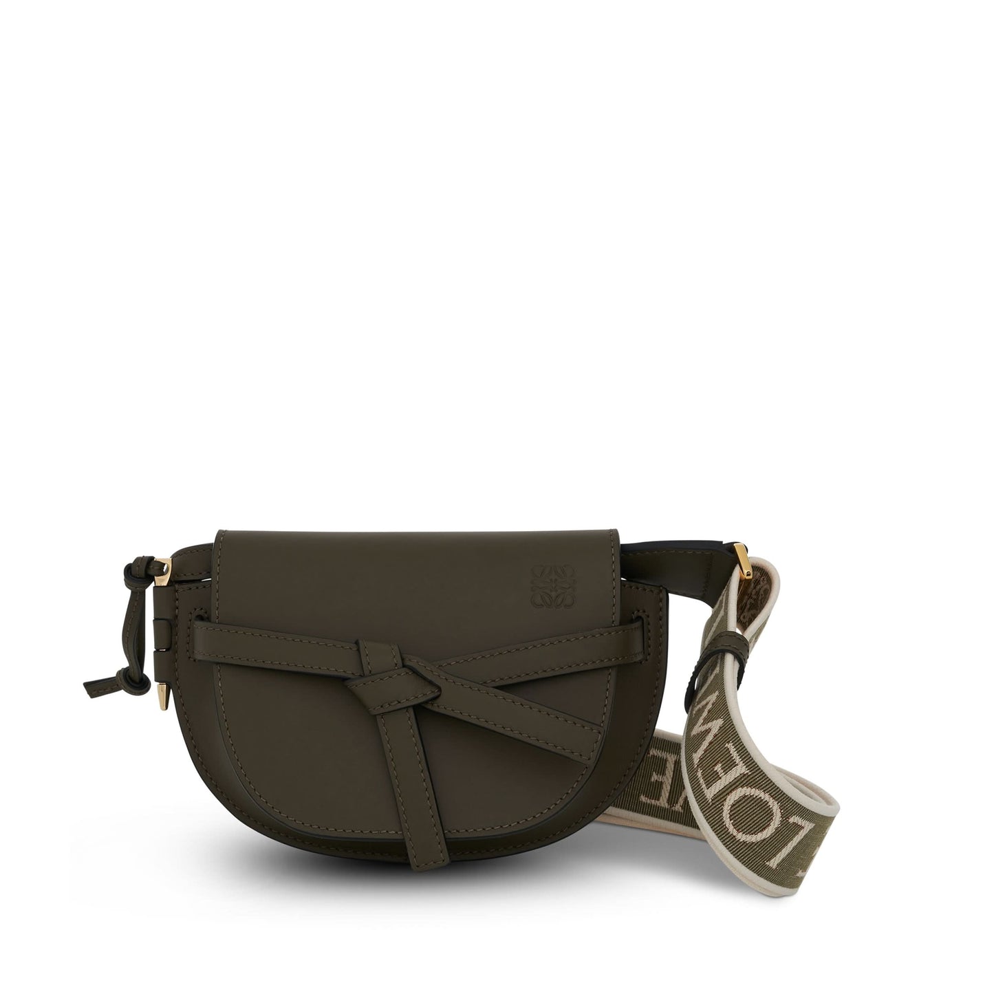 Mini Gate Dual Bag in Soft Calfskin and Jacquard Strap in Green