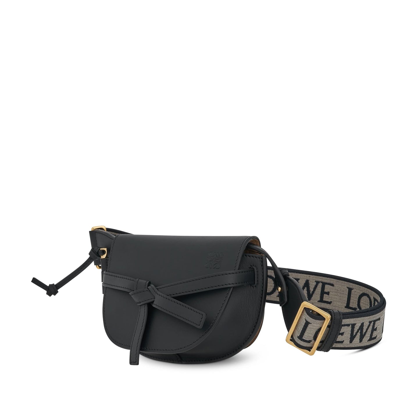 Small Gate Bag in Soft Calfskin and Jacquard Strap in Black