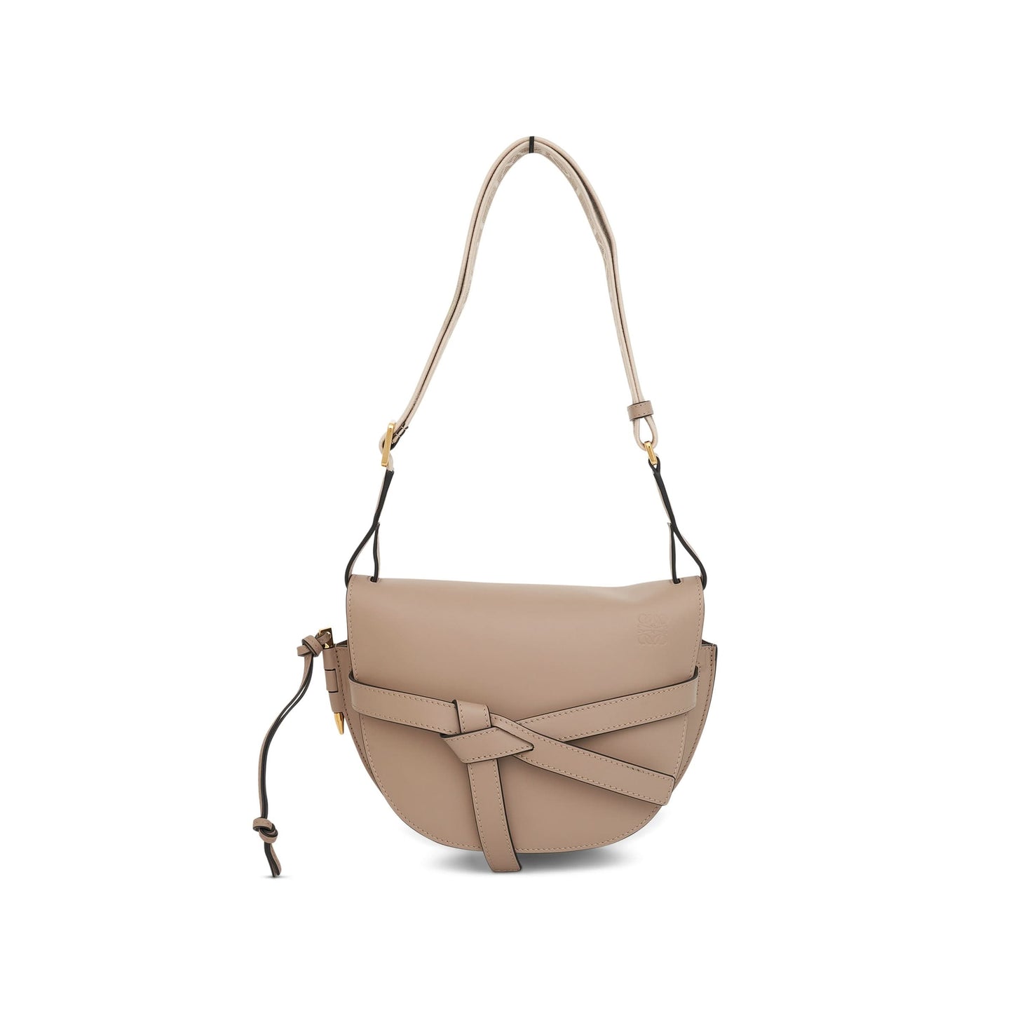 Small Gate Bag in Soft Calfskin and Jacquard Strap in Sand