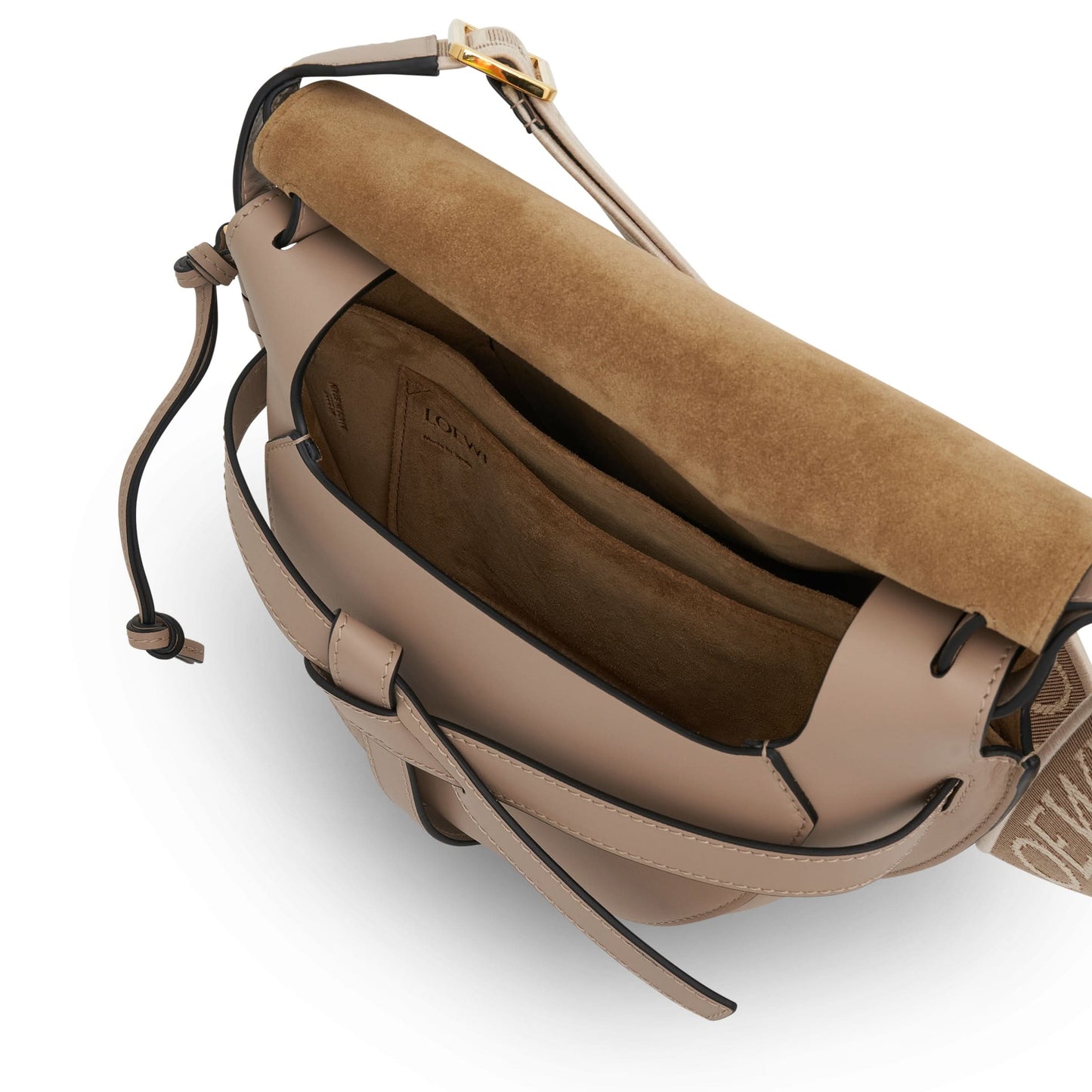 Small Gate Bag in Soft Calfskin and Jacquard Strap in Sand