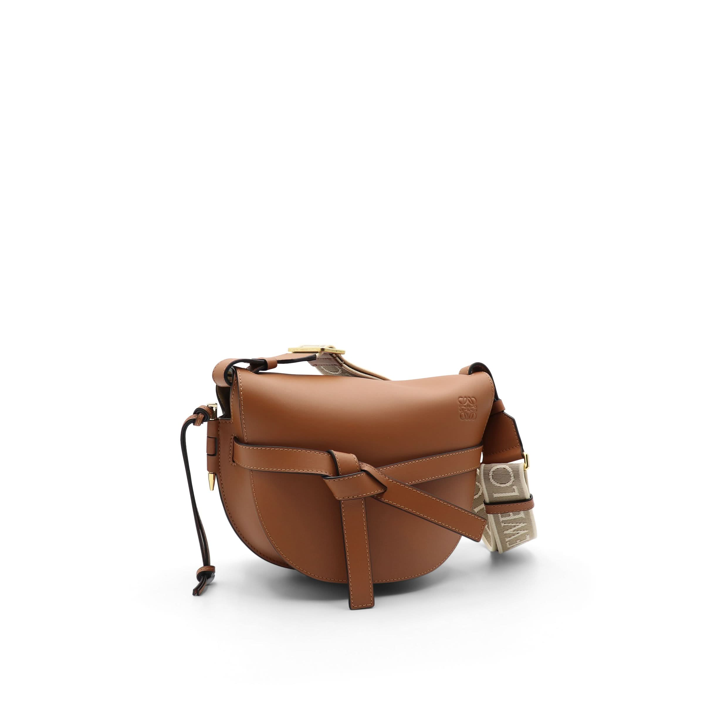 Small Gate Bag in Soft Calfskin and Jacquard Strap in Tan