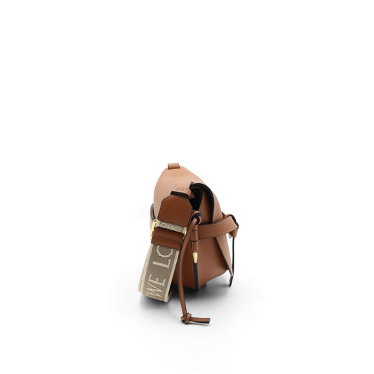 Small Gate Bag in Soft Calfskin and Jacquard Strap in Tan