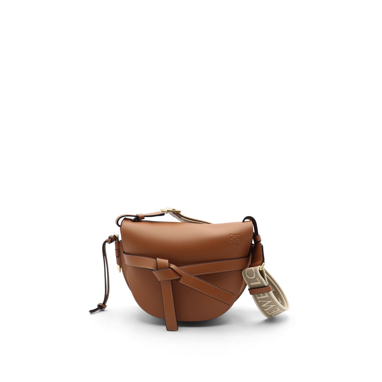 Small Gate Bag in Soft Calfskin and Jacquard Strap in Tan