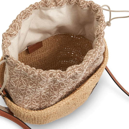 Anagram Pochette Basket Bag in Raffia Jacquard and Calfskin in Natural