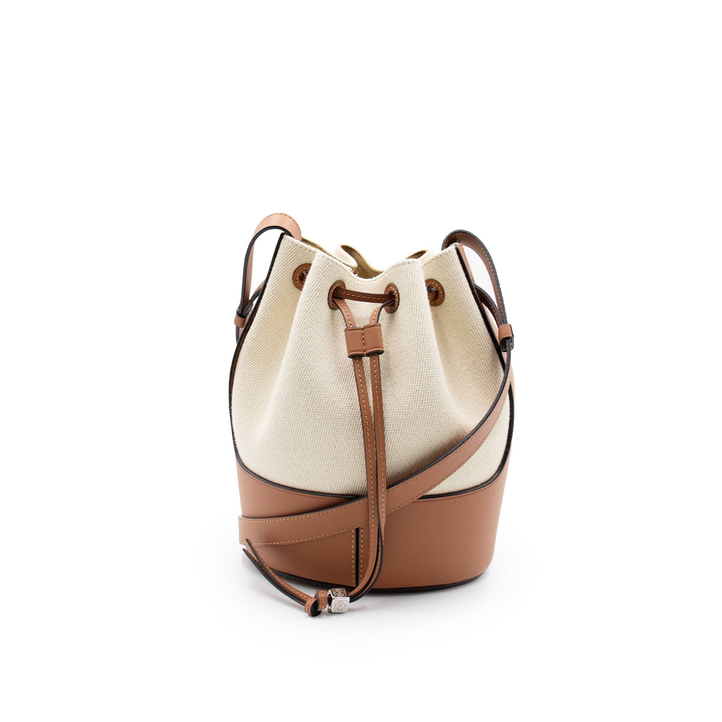 Small Balloon Bag in Canvas and Calfskin in Ecru/Tan