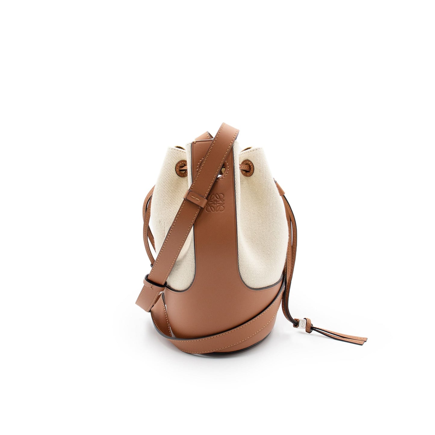 Small Balloon Bag in Canvas and Calfskin in Ecru/Tan