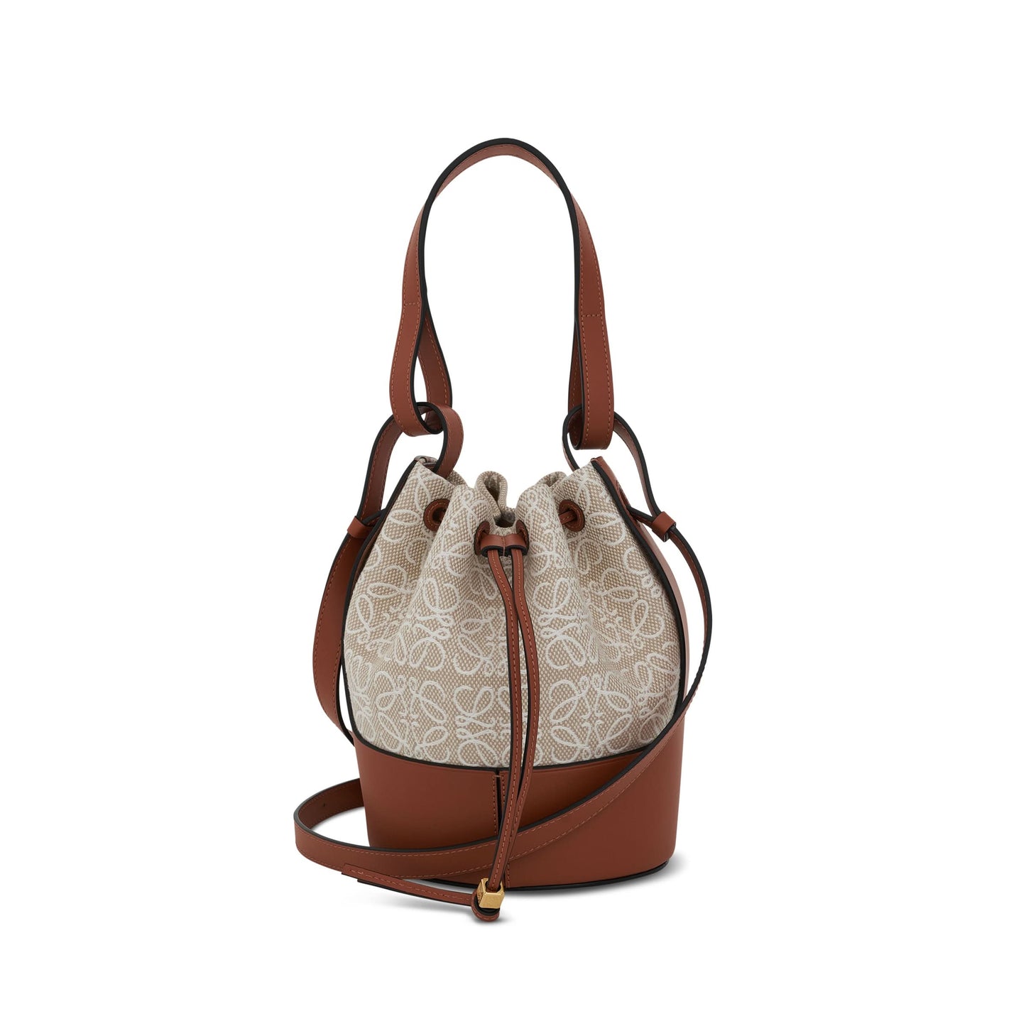 Small Balloon Bag in Anagram Jacquard and Calfskin in Ecru/Tan