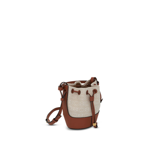 Mini Balloon Bag in Anagram Jacquard and Calfskin in Ecru/Tan