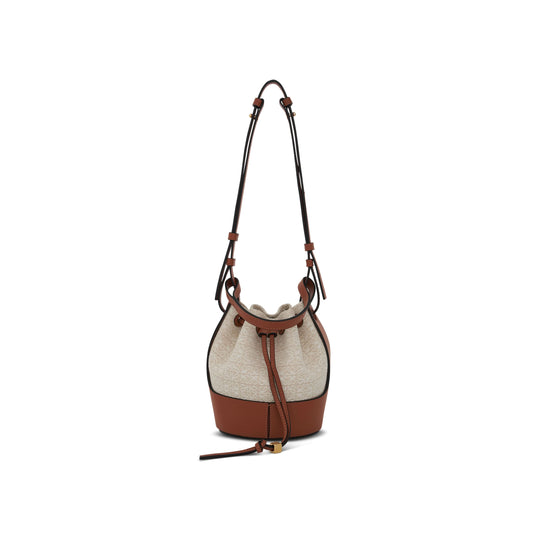 Mini Balloon Bag in Anagram Jacquard and Calfskin in Ecru/Tan