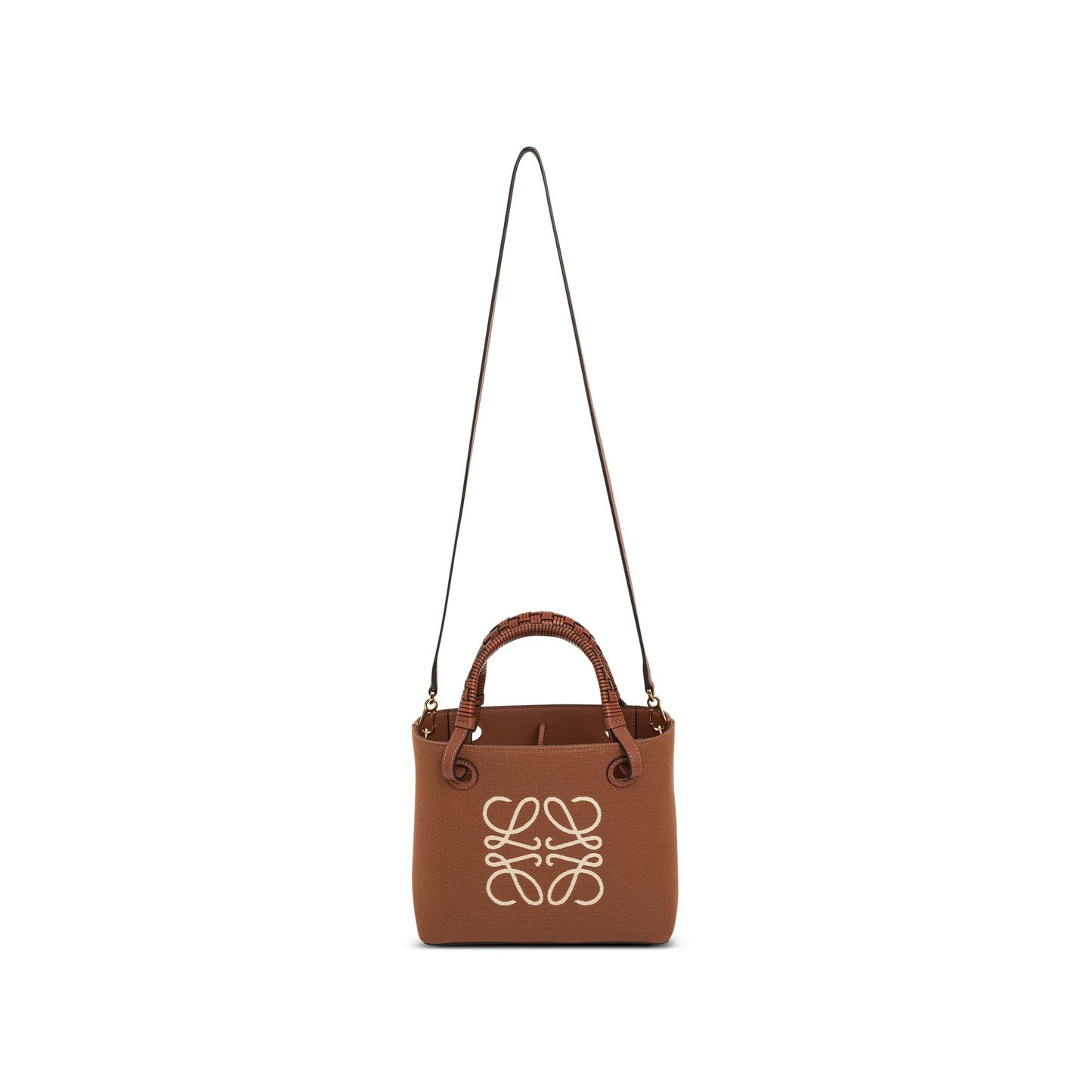 Mini Anagram Tote Bag in Jacquard and Calfskin in Tan