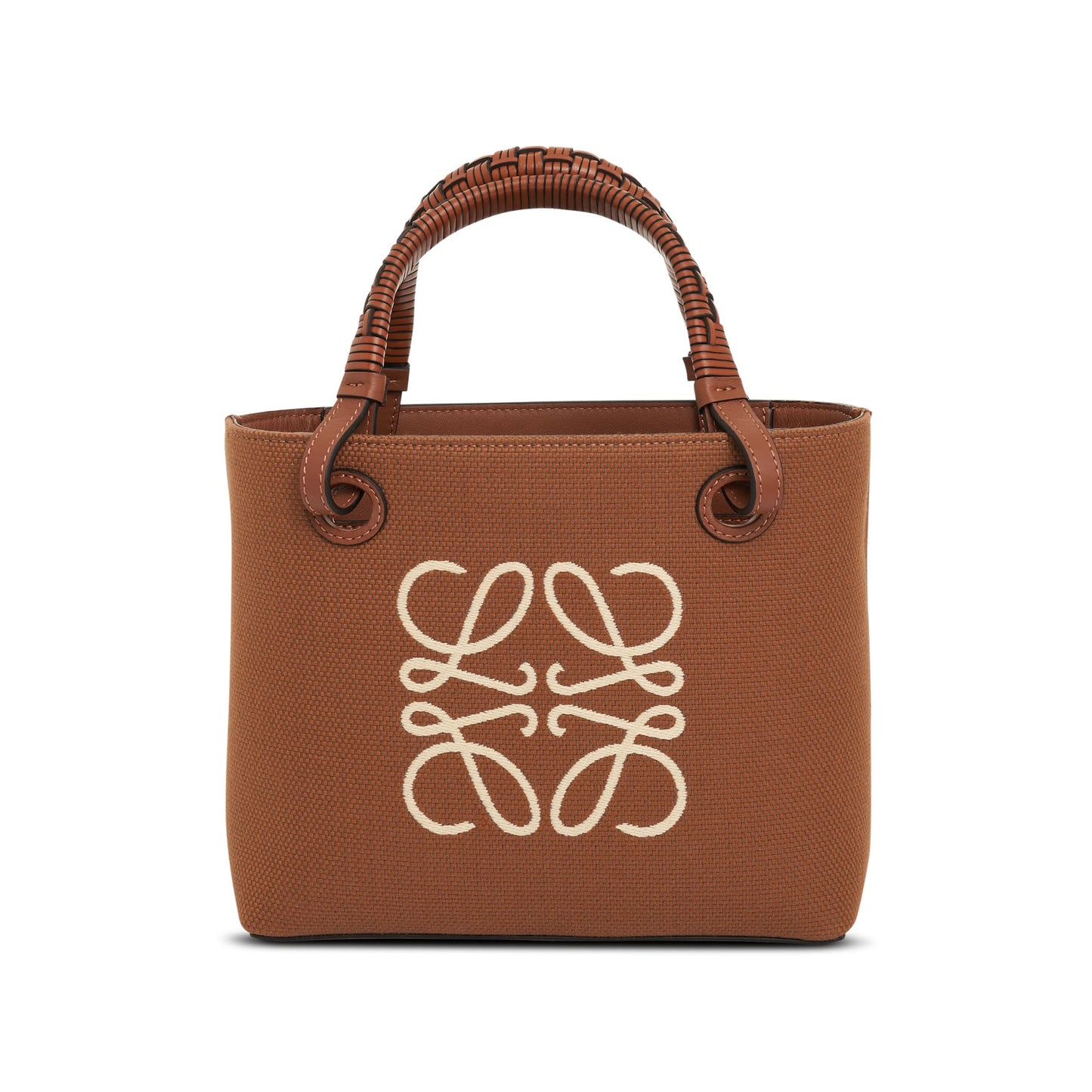 Mini Anagram Tote Bag in Jacquard and Calfskin in Tan