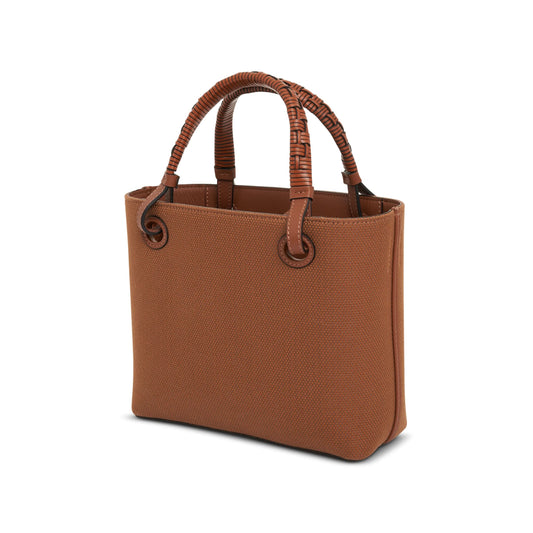 Mini Anagram Tote Bag in Jacquard and Calfskin in Tan