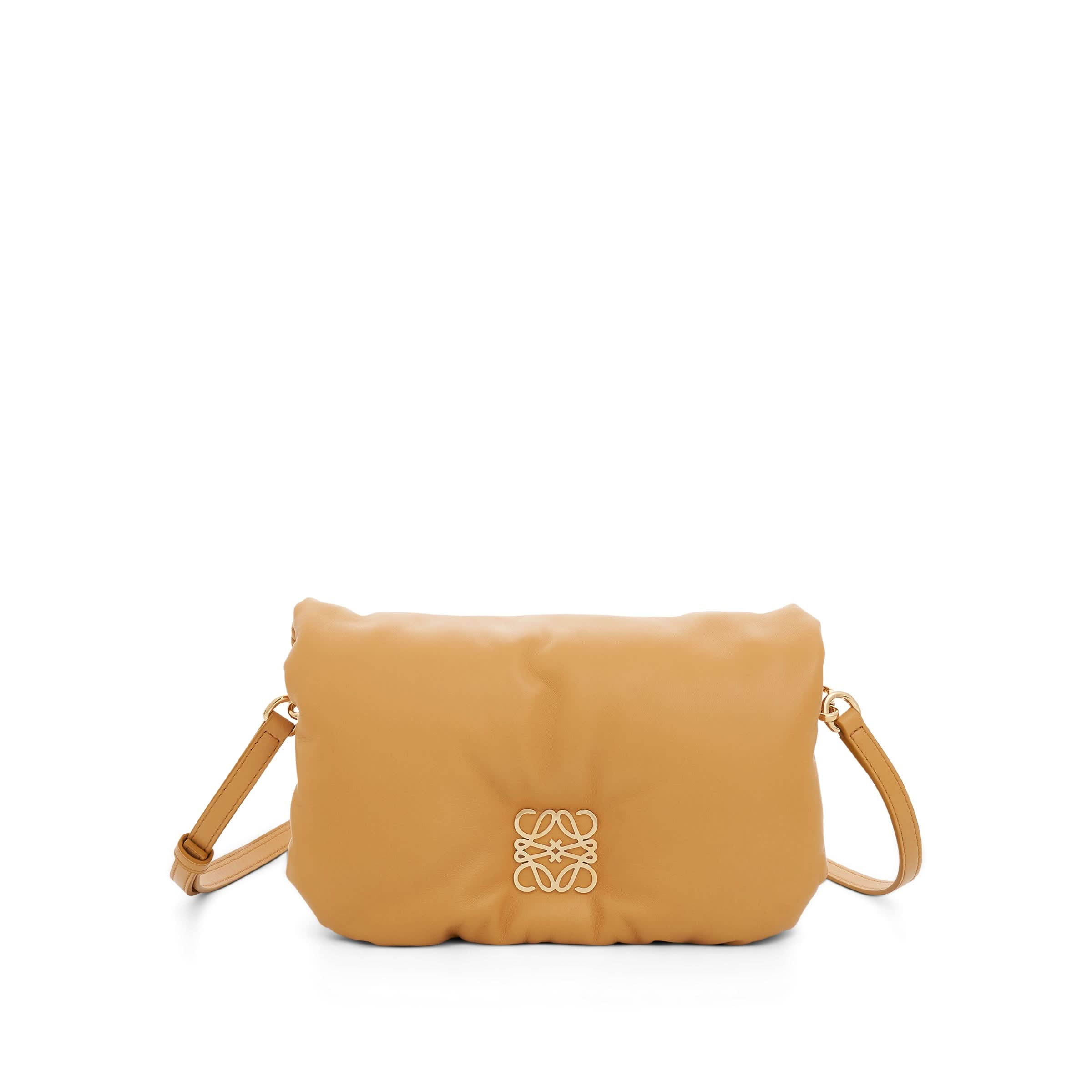 Mini Puffer Goya Bag in Shiny Nappa Lambskin in Camel