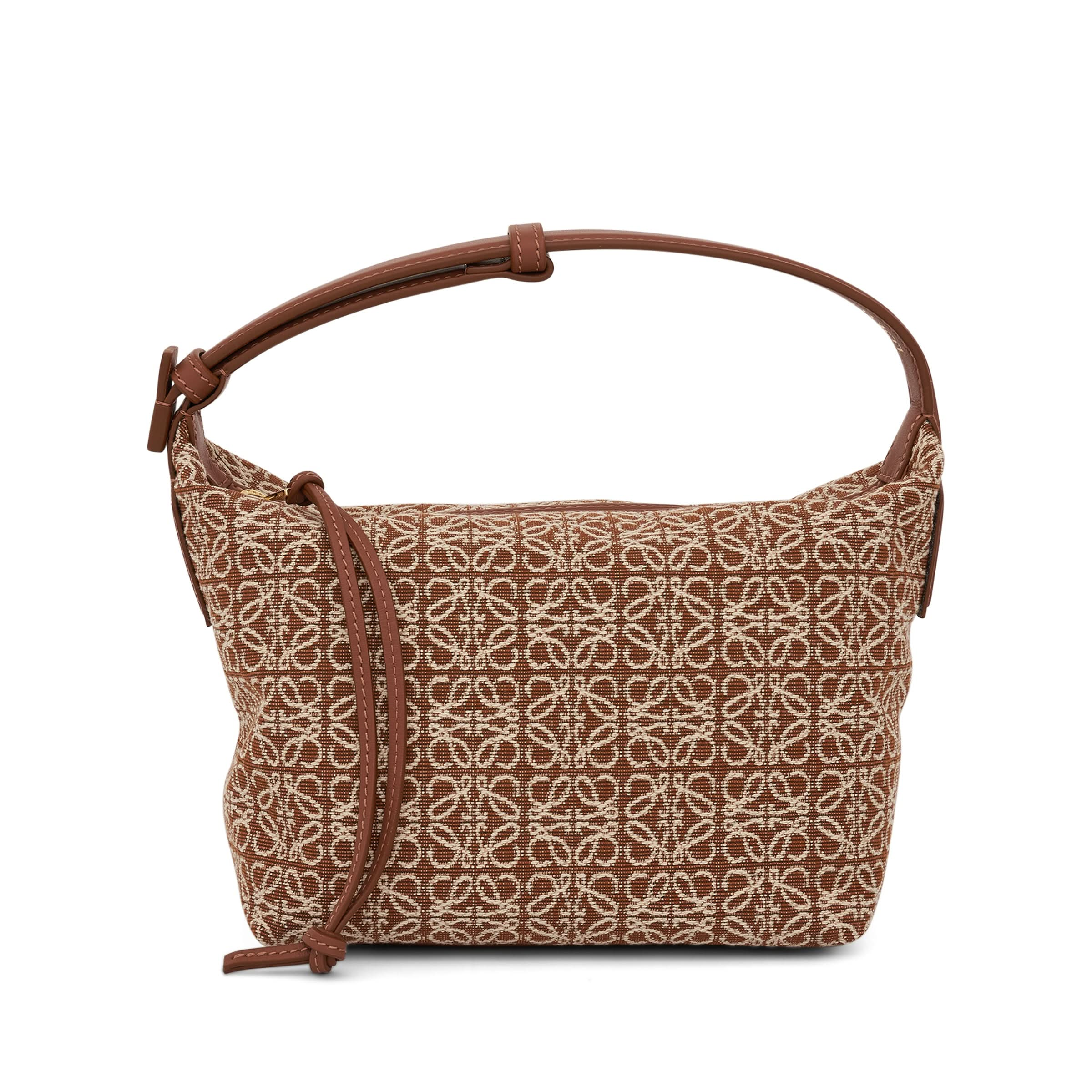 Small Cubi Bag in Anagram Jacquard and Calfskin in Tan/Pecan