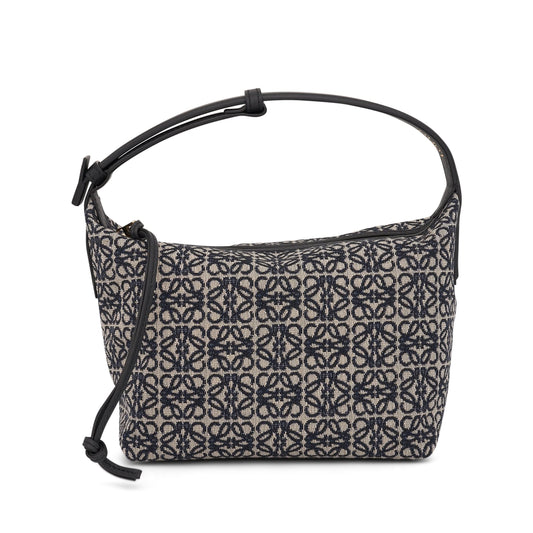 Small Cubi Bag in Anagram Jacquard and Calfskin in Navy/Black