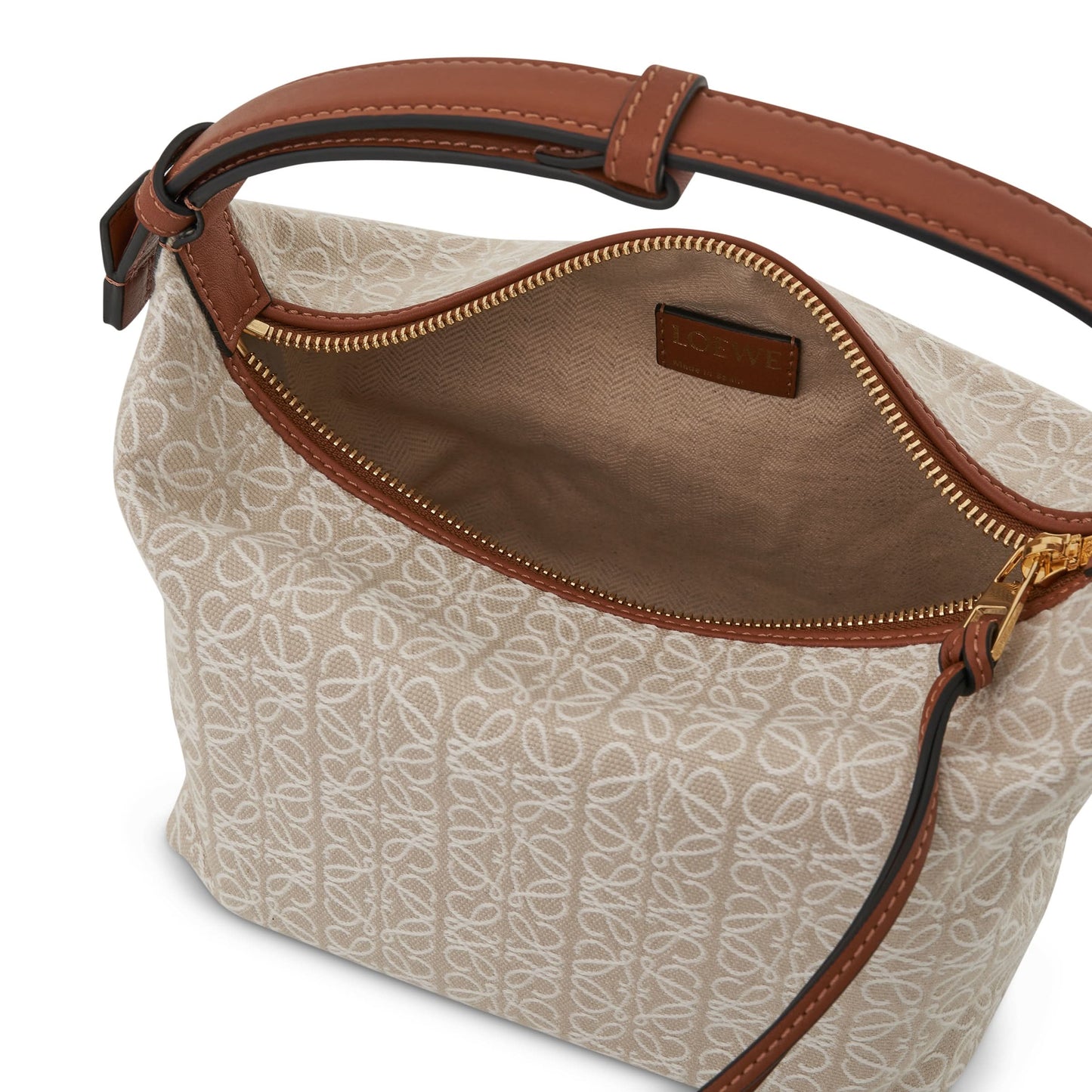 Small Cubi Bag in Anagram Jacquard and Calfskin in Ecru/Tan