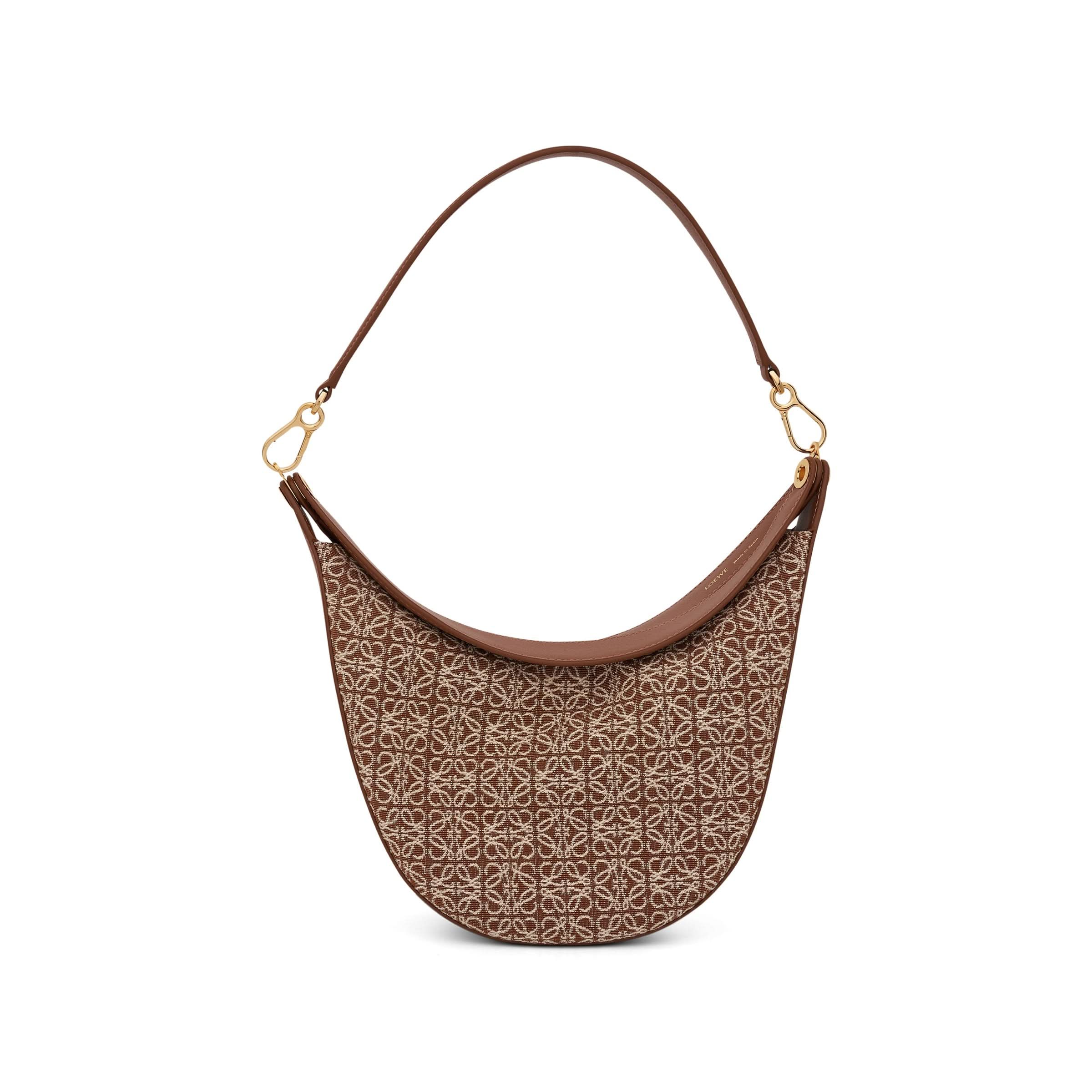 Medium Luna Bag in Anagram Jacquard and Calfskin in Tan/Pecan