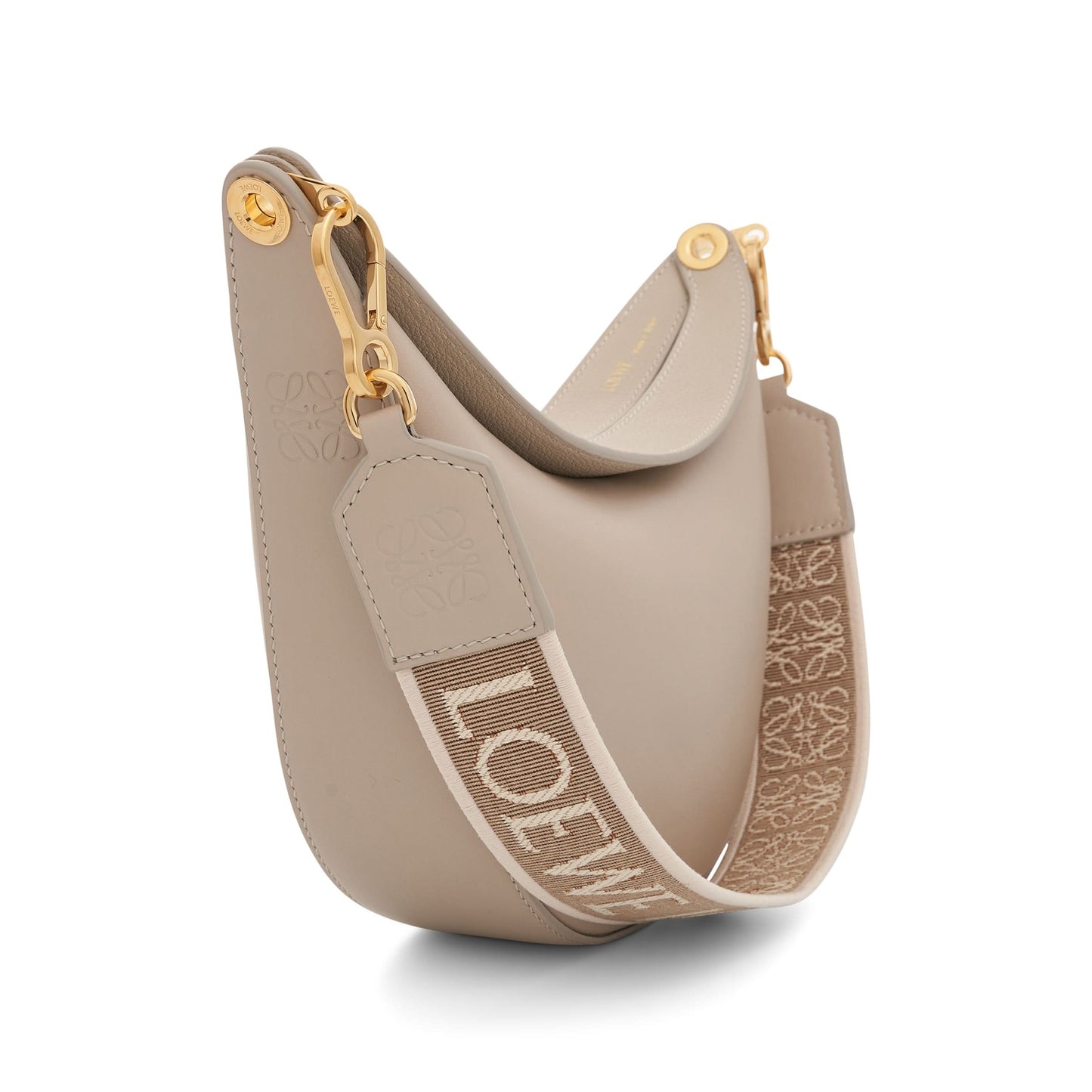 Small Loewe Luna Bag in Satin Calfskin and Jacquard Strap in Light Oat