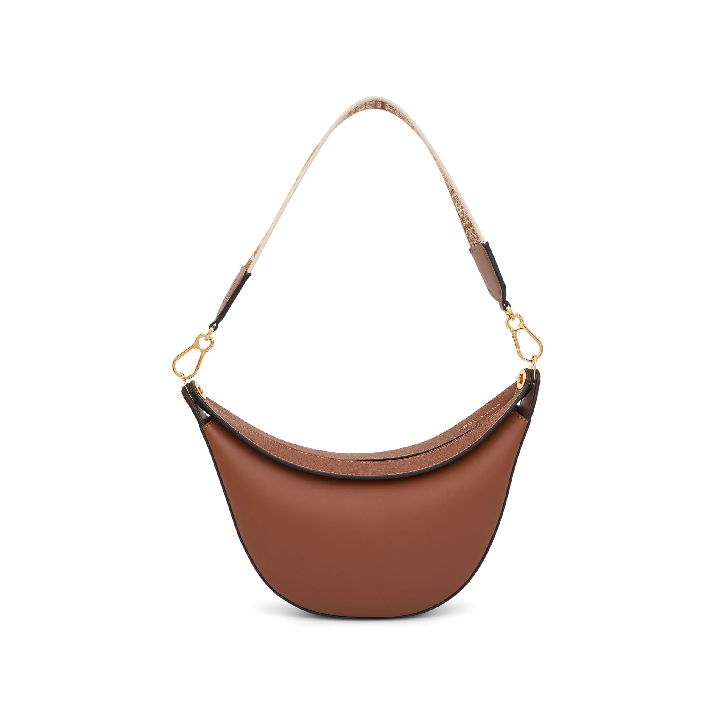 Small Loewe Luna Bag in Satin Calfskin and Jacquard Strap in Pecan