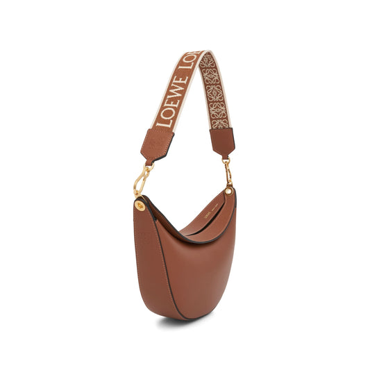 Small Loewe Luna Bag in Satin Calfskin and Jacquard Strap in Pecan