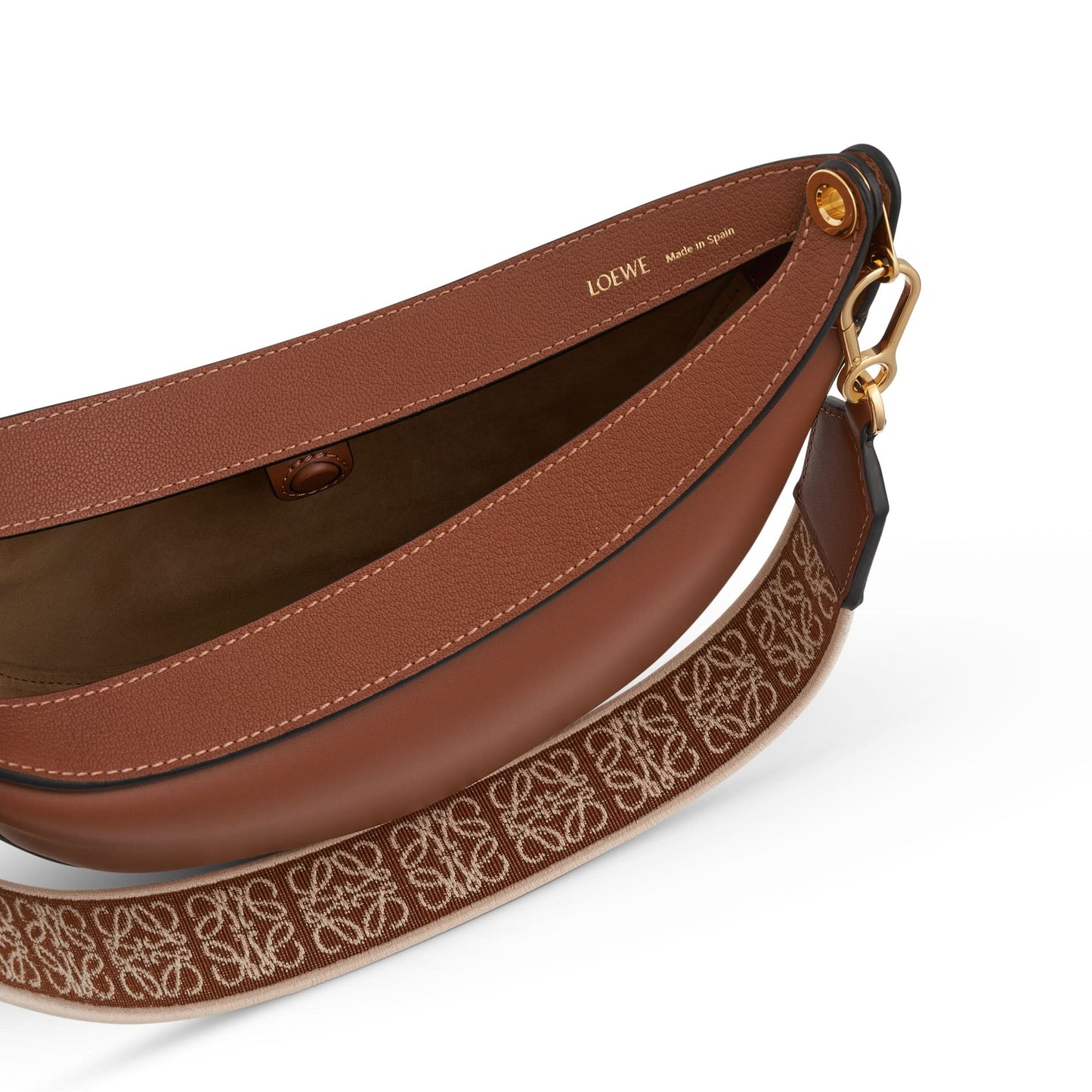 Small Loewe Luna Bag in Satin Calfskin and Jacquard Strap in Pecan