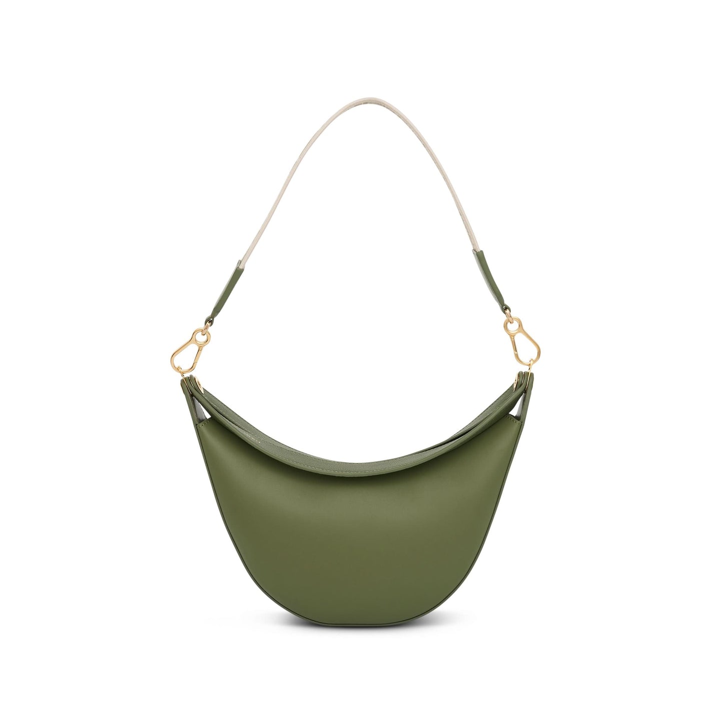 Small Loewe Luna Bag in Satin Calfskin and Jacquard Strap in Avocado Green