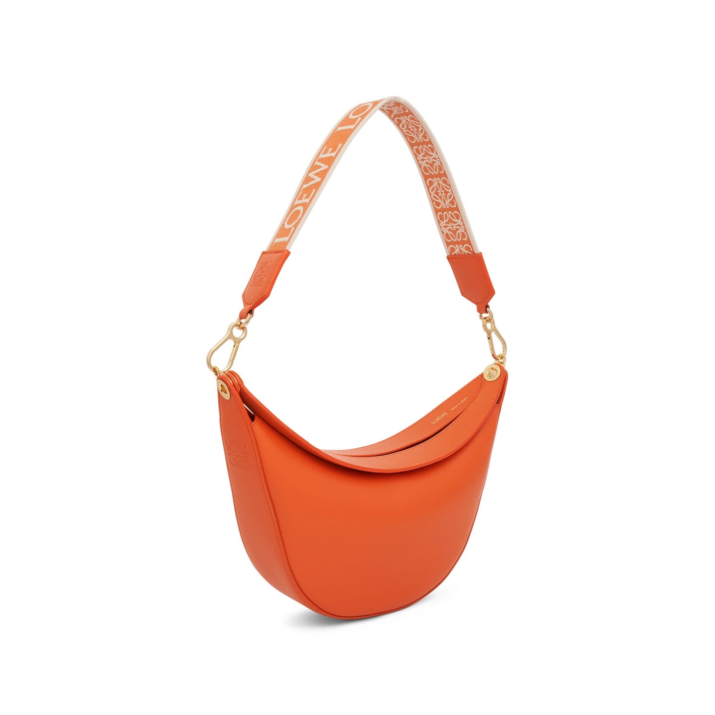 Small Loewe Luna Bag in Satin Calfskin and Jacquard Strap in Orange