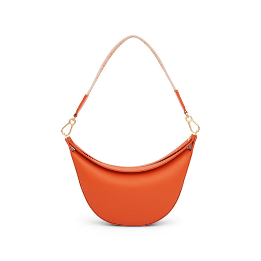 Small Loewe Luna Bag in Satin Calfskin and Jacquard Strap in Orange