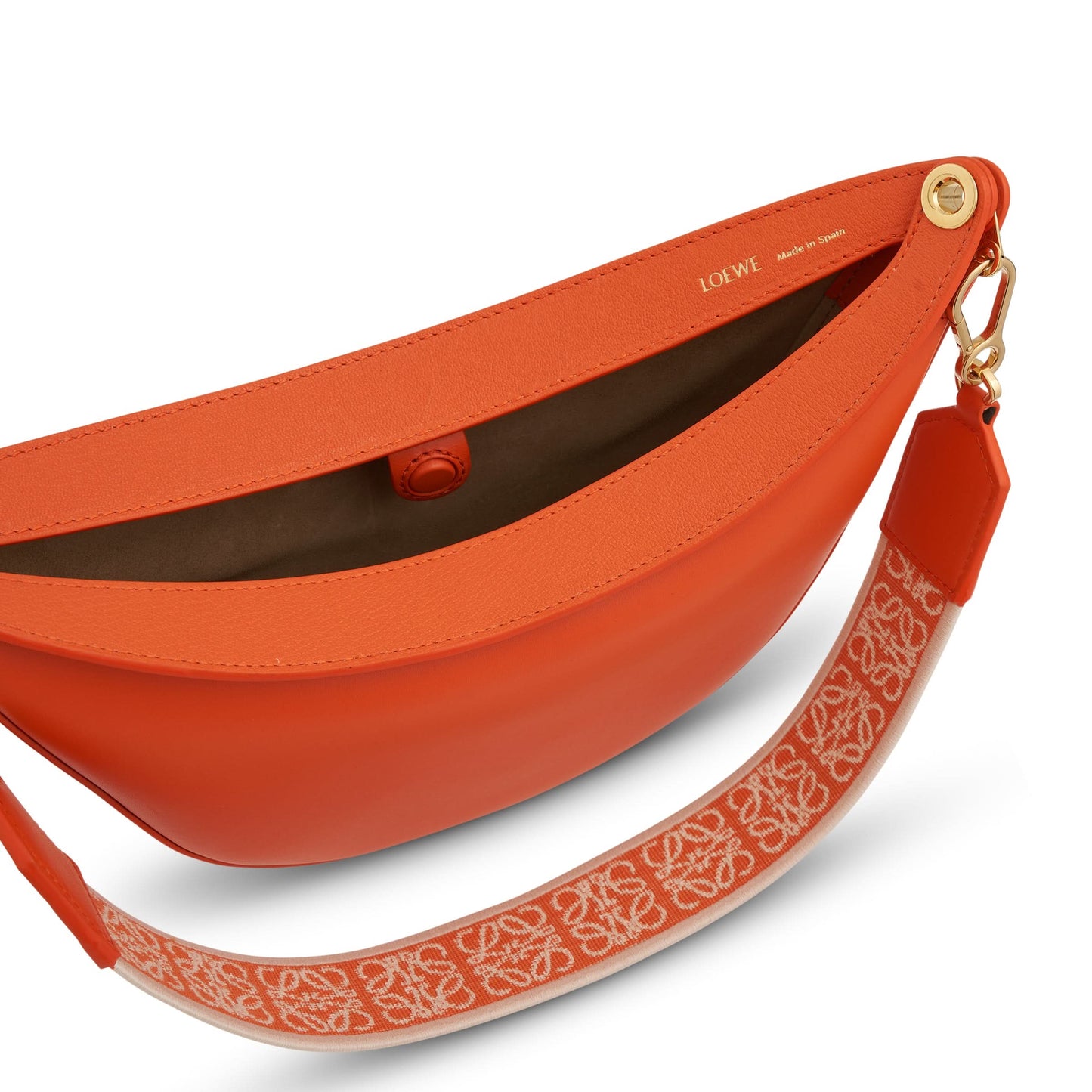 Small Loewe Luna Bag in Satin Calfskin and Jacquard Strap in Orange