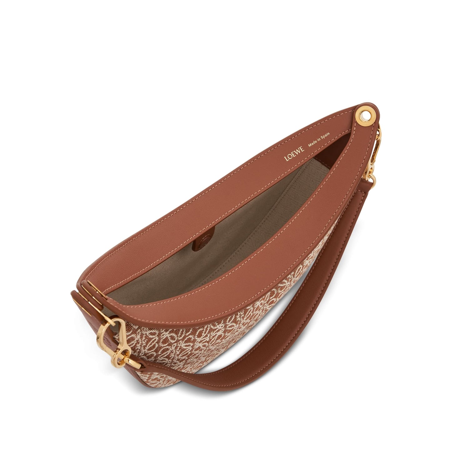 Small Loewe Luna Bag in Anagram Jacquard and Classic Calfskin in Tan