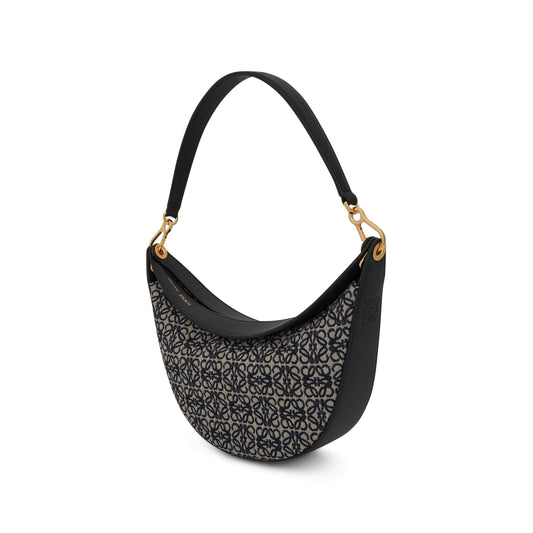 Small Luna Bag in Anagram Jacquard and Calfskin in Navy