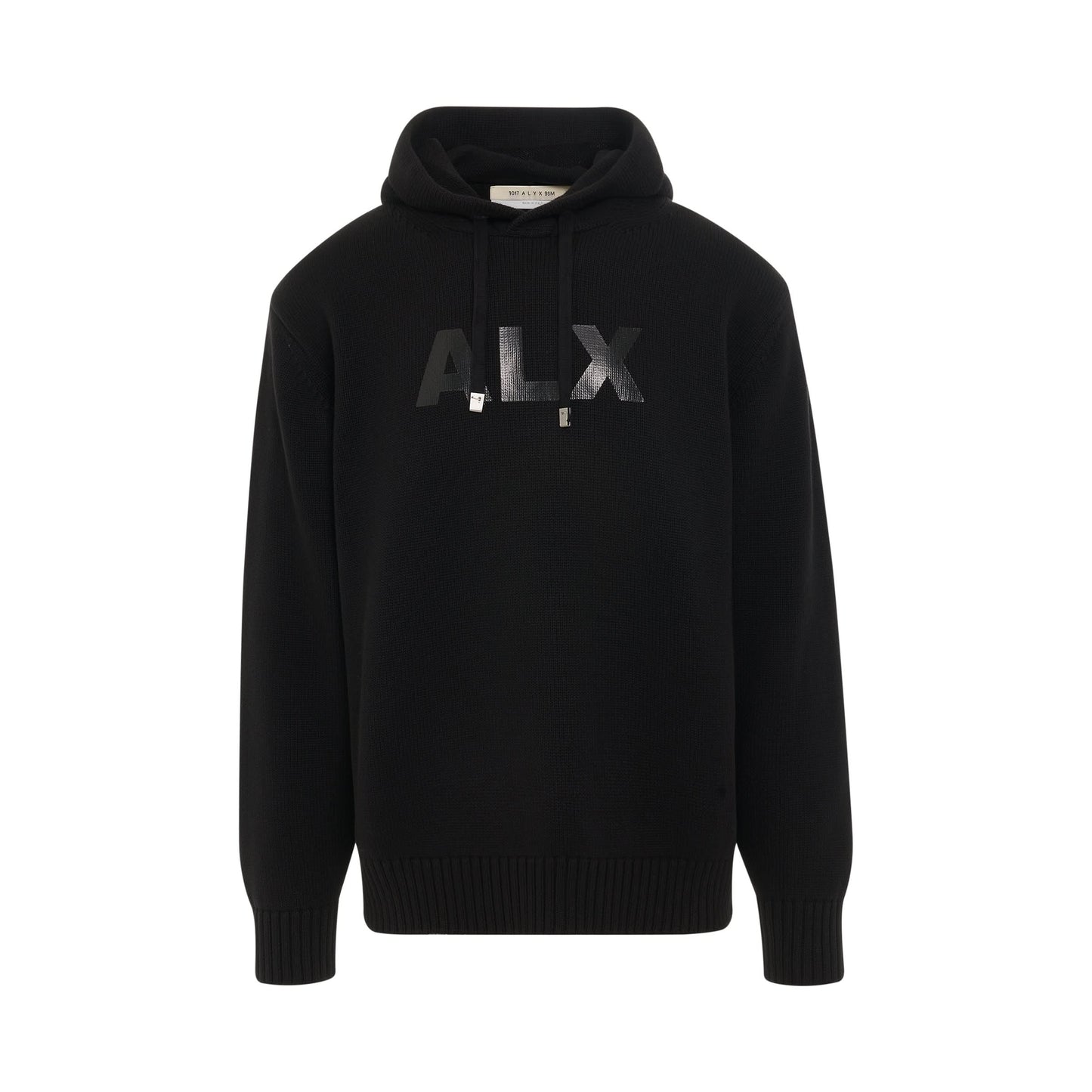 Logo Print Knit Hoodie in Black