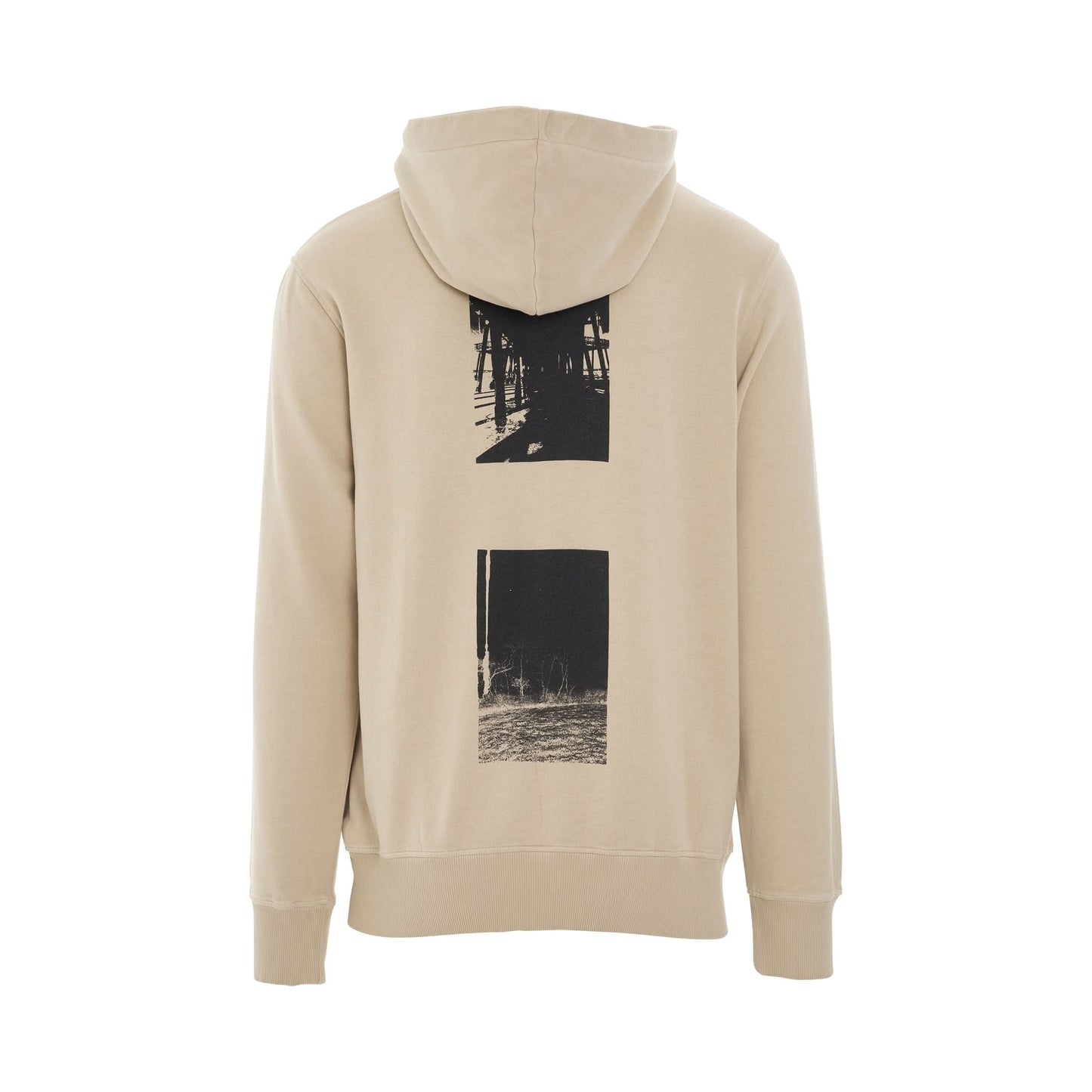 Double Print Logo Hoodie in Off Tan