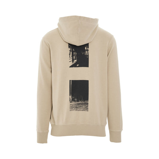 Double Print Logo Hoodie in Off Tan