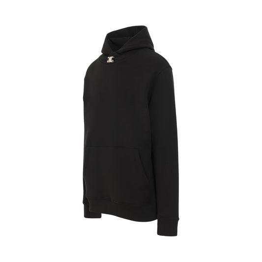 Metal Buckle Collar Hoodie in Black