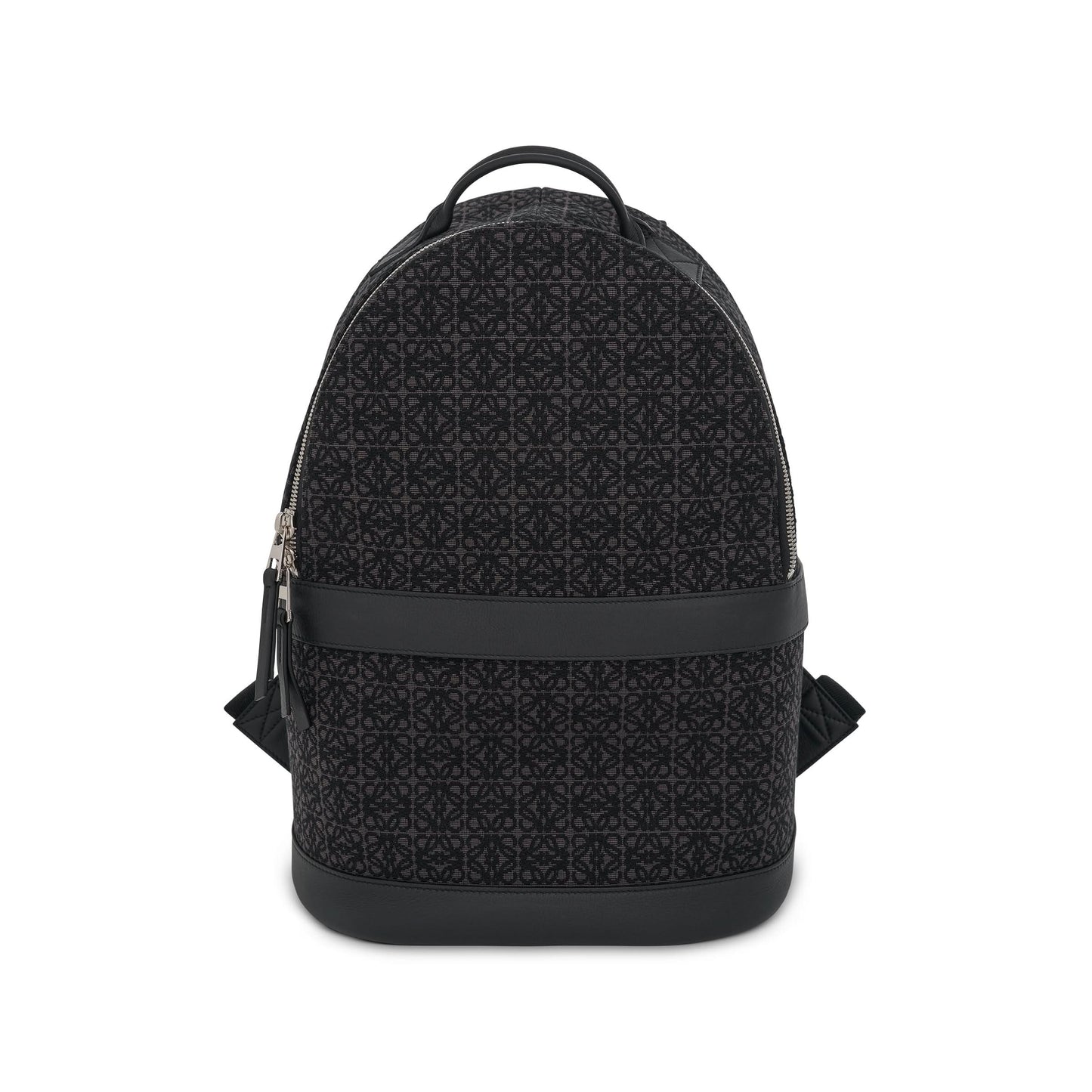 Round Backpack in Anagram Jacquard and Calfskin in Anthracite