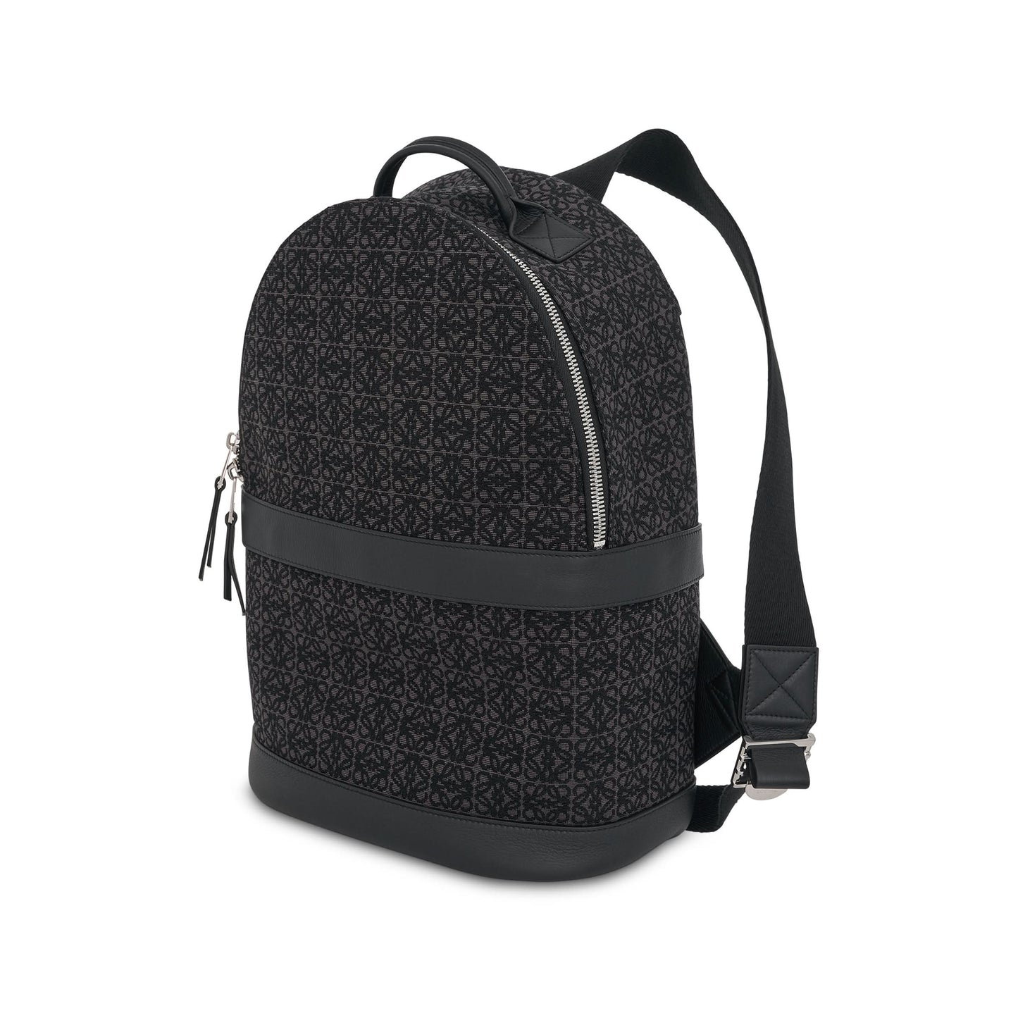 Round Backpack in Anagram Jacquard and Calfskin in Anthracite