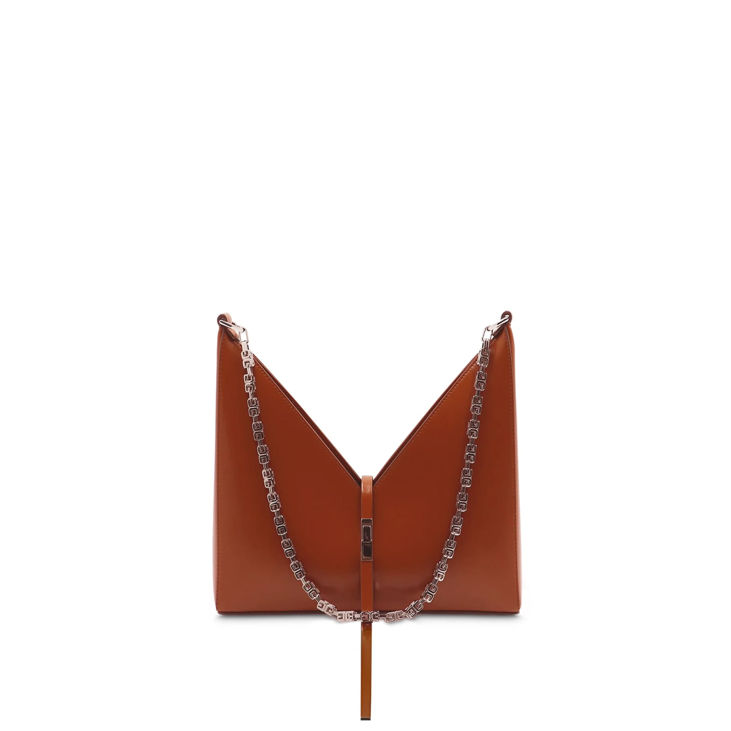 Small Cut Out Bag with Chain in Box Leather in Chestnut