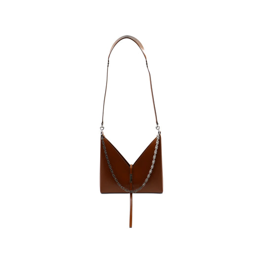 Small Cut Out Bag with Chain in Box Leather in Chestnut