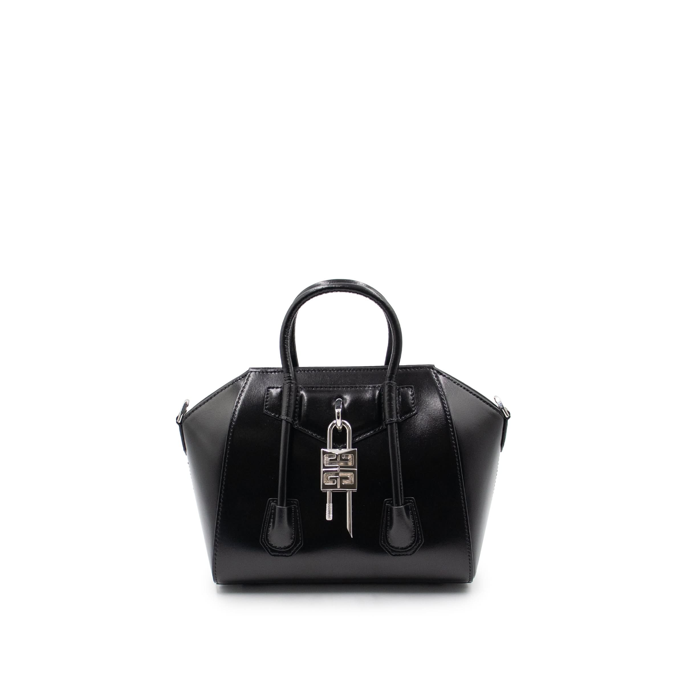 Mini Antigona Lock Bag in Box Leather in Black