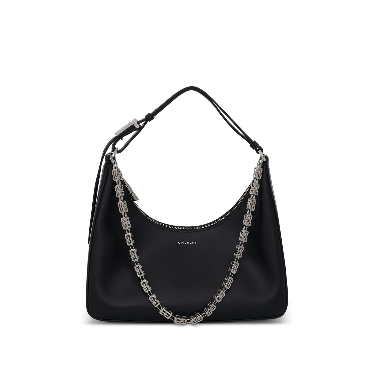 Small Moon Cut Out Bag in Calf Leather in Black