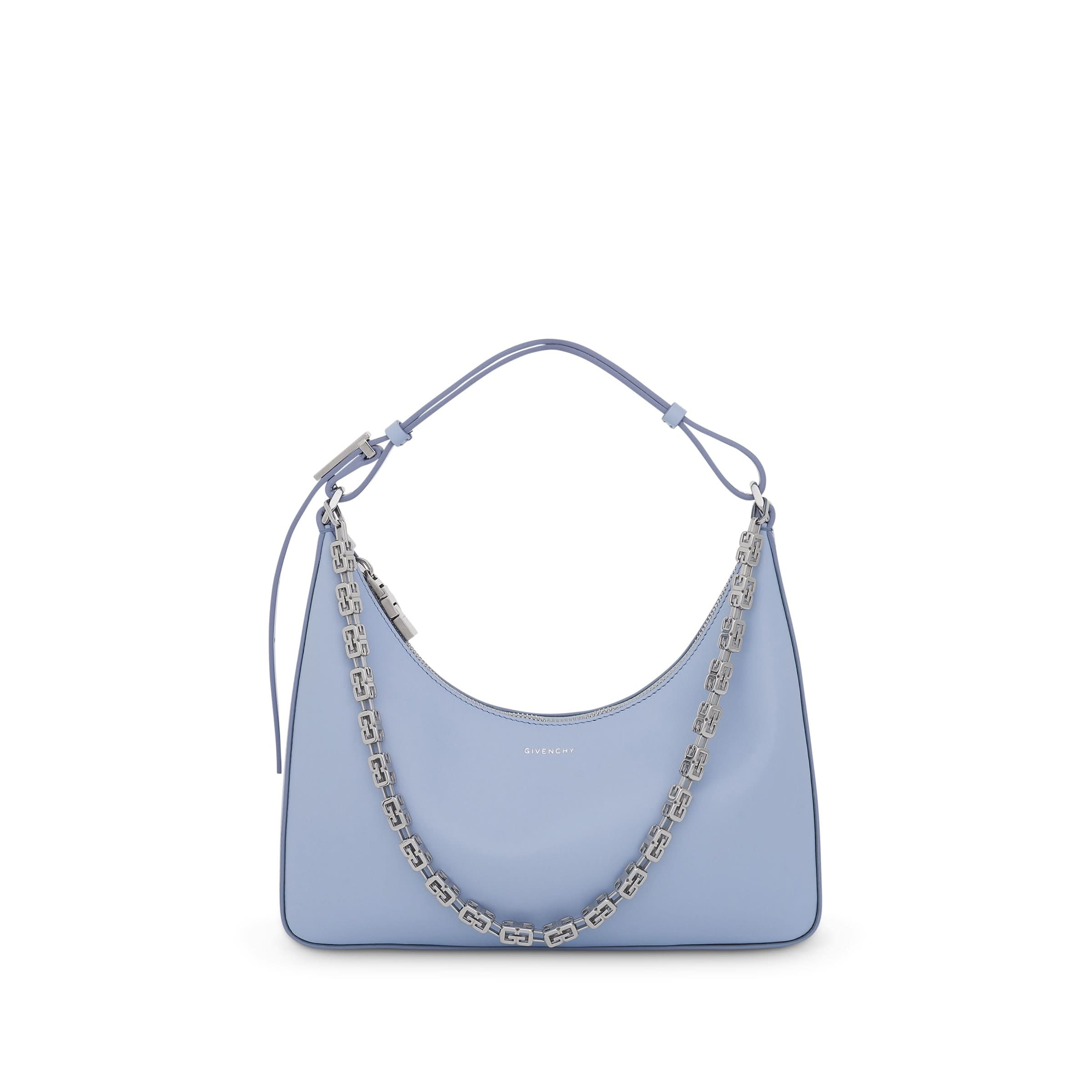 Small Moon Cut Out Bag in Calf Leather in Baby Blue