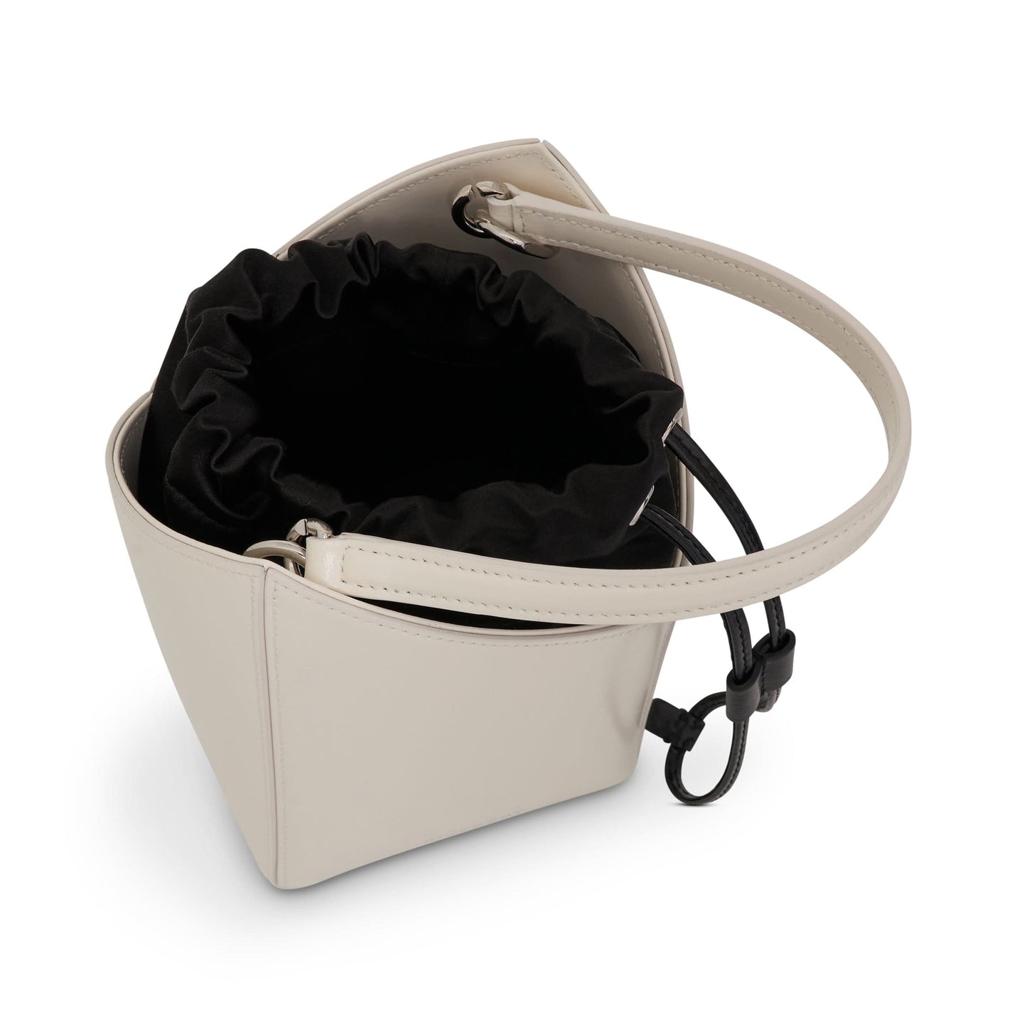 Mini Cut Out Bucket Bag in Box Leather in Ivory