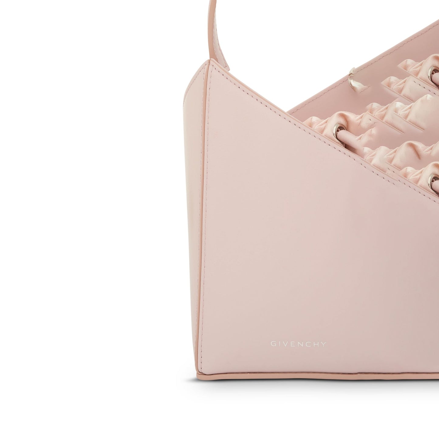 Mini Cut Out Bucket Bag in Box Leather in Light Pink